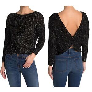 Abound Reversible Knotted Long Sleeve Marled Black Sweater